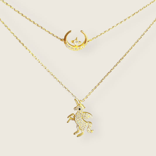 Dreamy Unicorn and Serene Moon Necklace